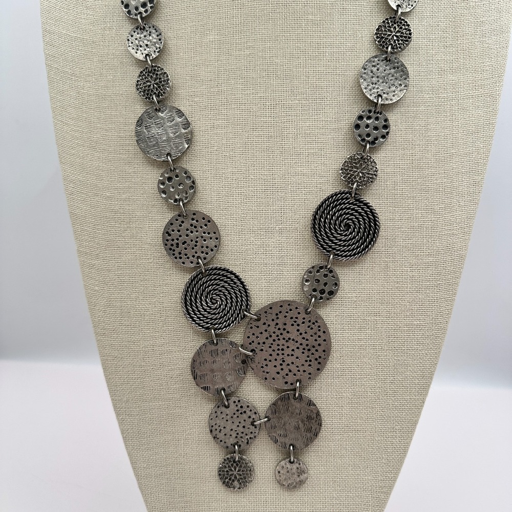 Vintage 90s Silver Tone Geometric Disc Necklace Women's Fashion Jewelry